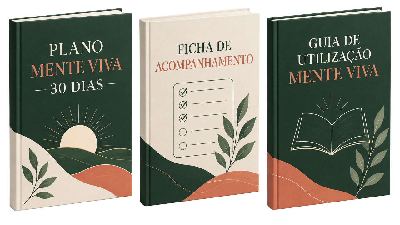Mockups ilustrativos dos tres bonus Mente Viva
